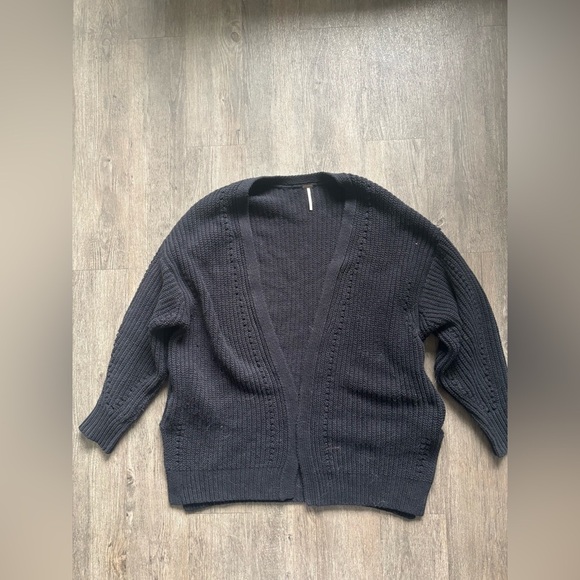 Free People Black Ribbed Knit Cardigan Sweater - Picture 1 of 7